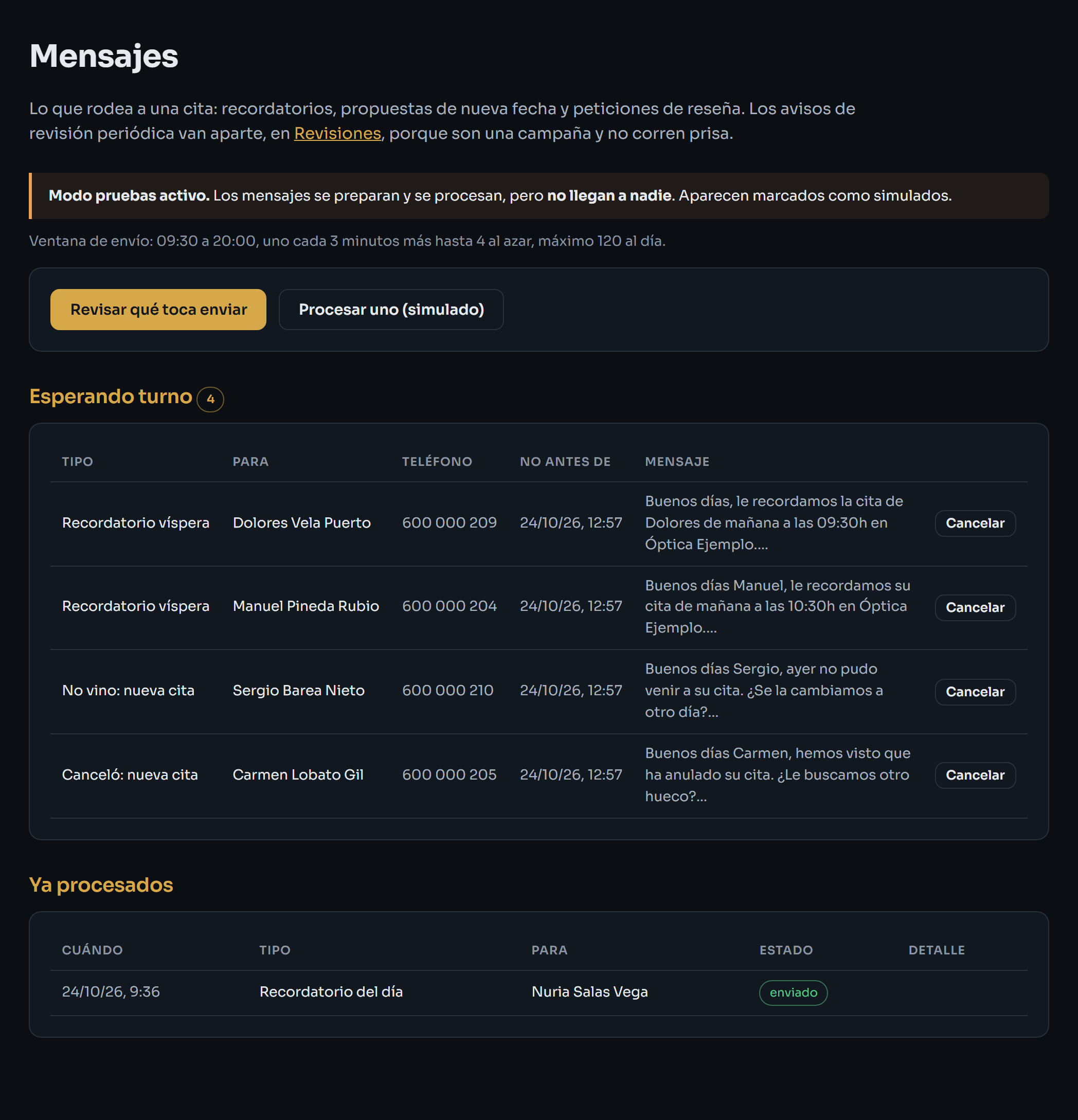 Pantalla de Mensajes con lo que espera su turno y lo que ya salió