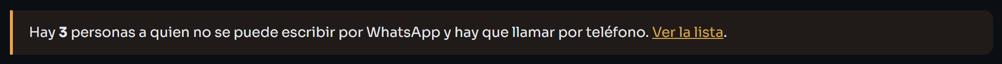Aviso de Inicio que dice cuántas personas hay que llamar por teléfono